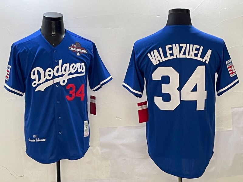 Men Los Angeles Dodgers 34 Valenzuela Blue Throwback Game 2025 Nike MLB Jersey style 3134